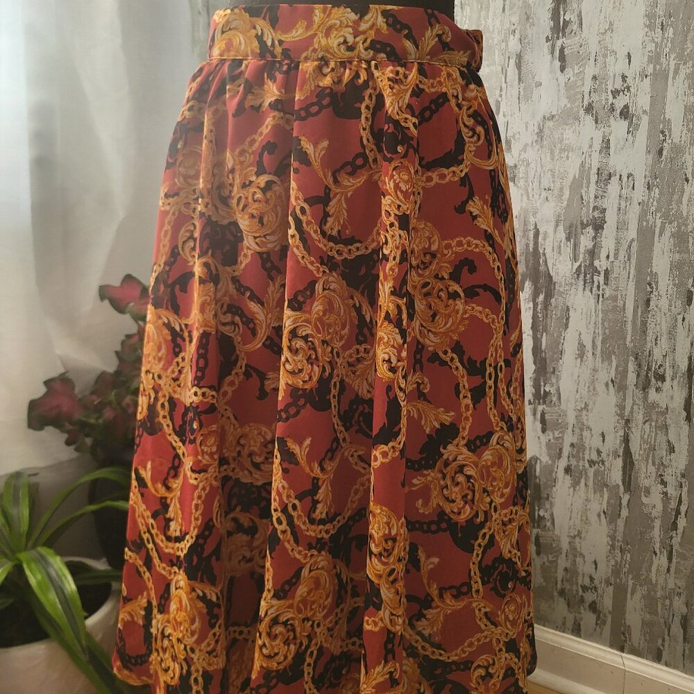 All Over Orange Chain Print Skirt - PS